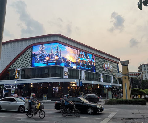 อาคารภายนอกโค้ง 3 มิติ บิลโด้จอใหญ่ วิดีโอ LED ภาพจอ P3.9 จอโฆษณาคงที่ จอแสดงออกภายนอก